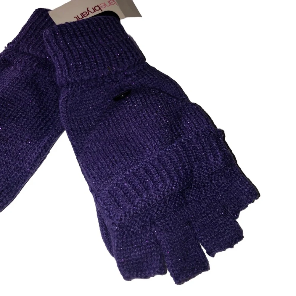 Lane Bryant Gloves Mittens Convertible Fingerless Purple Metallica New